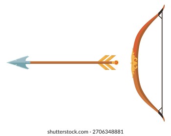 Un arco y una flecha se muestran en un fondo blanco