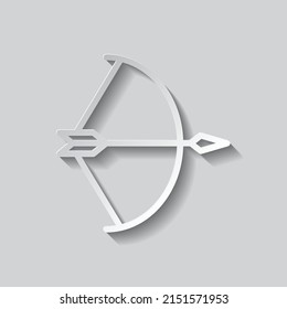 Bow and arrow simple icon. Flat design. Paper style with shadow. Gray background.ai