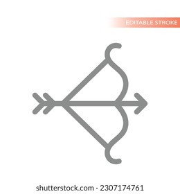 Bow and arrow simple line vector. Outline, editable stroke icon.