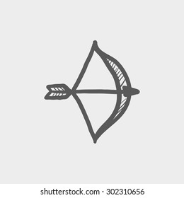 Icono de esbozo de arco y flecha para web y móvil. Icono de gris oscuro vector dibujado a mano sobre fondo gris claro.