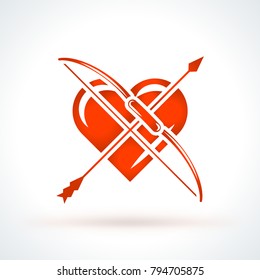 Bow with arrow. St. Valentines Day vector design element. Love, wedding or dating romantic decorative symbol
