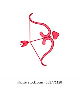 Bow with arrow or Valentine weapon symbol sign flat icon on background