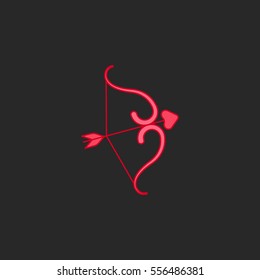 Bow with arrow or Valentine weapon symbol sign flat icon on background