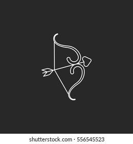 Bow with arrow or Valentine weapon symbol sign line icon on background