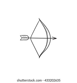 Icono de esbozo vectorial de arco y flecha aislado en el fondo. Icono de Bow y flecha dibujado a mano. Icono de esbozo de arco y flecha para infografía, sitio web o aplicación.