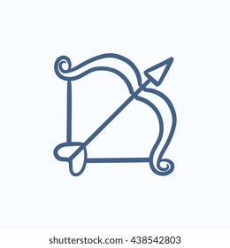 Icono de esbozo vectorial de arco y flecha aislado en el fondo. Icono de Bow y flecha dibujado a mano. Icono de esbozo de arco y flecha para infografía, sitio web o aplicación.