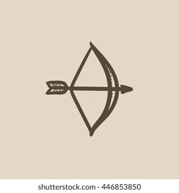 Bow und Pfeil Vektorgrafik Symbol einzeln auf Hintergrund. Handgezeichneter Bow und Pfeilsymbol. Bow und Pfeil Sketch Symbol für Infografik, Website oder App.