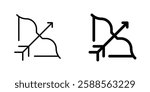 Bow arrow vectors icons set in filled and strokes on white background