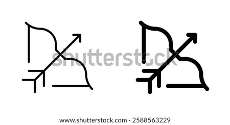 Bow arrow vectors icons set in filled and strokes on white background