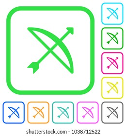 Bow with arrow vivid colored flat icons in curved borders on white background