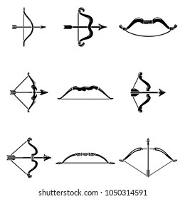 Bow arrow weapon icons set. Simple illustration of 9 bow arrow weapon vector icons for web