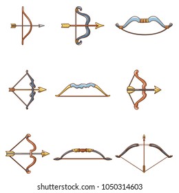 Bow arrow weapon icons set. Cartoon illustration of 9 bow arrow weapon vector icons for web