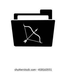 Bow and Arrow - white vector icon;  black folder