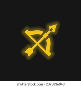 Bow And Arrow yellow glowing neon icon