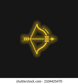 Icono de neón brillante amarillo de arco y flecha