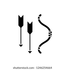 Bow and arrows black icon, vector sign on isolated background. Bow and arrows concept symbol, illustration 
