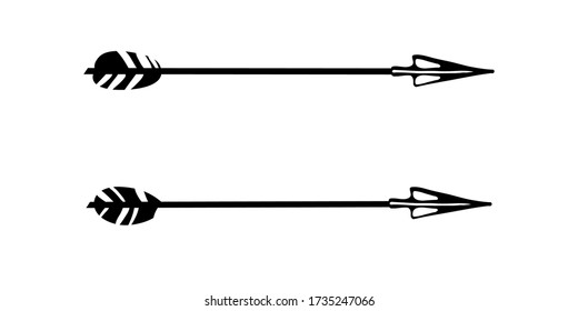 Bow arrows black silhouette. Vector design elements.