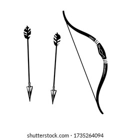 Bow and arrows black silhouette. Vector design elements.
