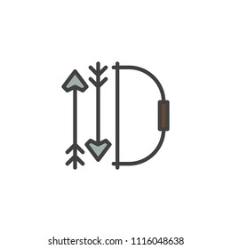 Bow and arrows filled outline icon, line vector sign, linear colorful pictogram isolated on white. Archery hunting weapon symbol, logo illustration. Pixel perfect vector graphics