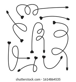 bow arrows heart tail vector set