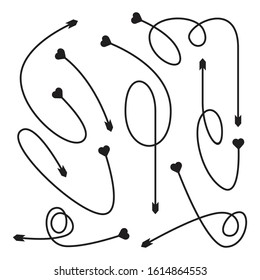 bow arrows heart tail vector set