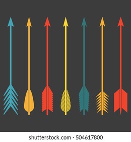 Bow arrows icon set. Colorful archery symbols in flat style. Vector illustration.