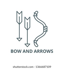 Bow and arrows line icon, vector. Bow and arrows outline sign, concept symbol, flat illustration