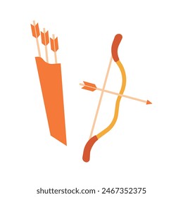 Bow and arrows in quiver vector illustration. Simple and minimalistic icon of a bow and arrow with arrows