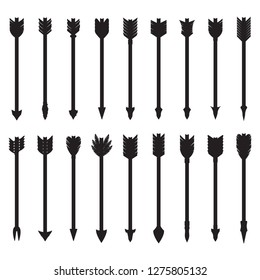 Bow arrows silhouette set. Vector.