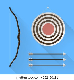Bow, arrows and target in flat style design