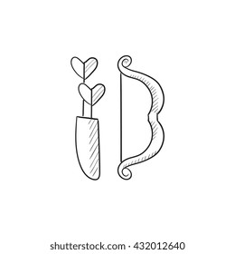 Bow und Pfeile, Vektorgrafik Symbol einzeln auf Hintergrund. Handgezeichneter Bow und Pfeile Symbol. Skizze für Bow und Pfeile für Infografik, Website oder App.
