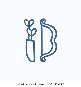 Ícone de esboço vetorial de arco e setas isolado no plano de fundo. Ícone de Arco e flechas desenhado à mão. Ícone de esboço em arco e setas para infográfico, site ou aplicativo.