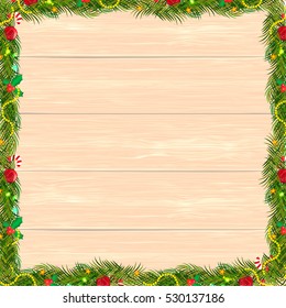 Bow Borders Fir-tree Branches With Holly Berry Set With Gradient Mesh. Vector Illustration
