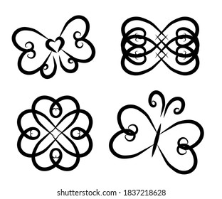 Bow and butterfly on a white background. Silhouette. Vector illustration.