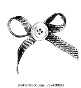 the bow with the button in the middle of the sketch vector graphics black and white pattern with touches