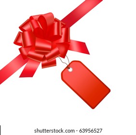 RÂ?ed bow with card. Vector illustration.