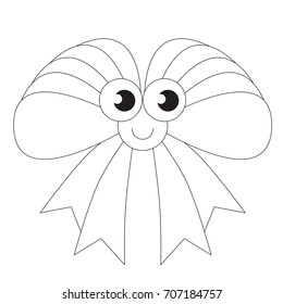 Bow cartoon. Colorless outlined illustration with thin line black stroke, the coloring book.