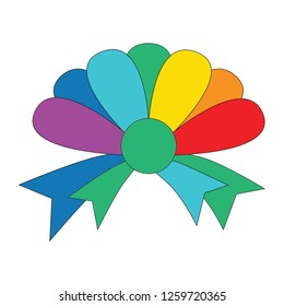 Bow cartoon. Outlined colorful illustration with thin line black stroke