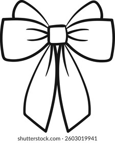 Bow with cat ears, drawing. Freehand doodle drawing. One decorative bow, sketch.