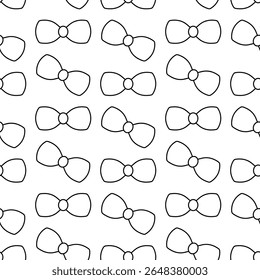 Bow. Chaotically scattered bows. Sketch. Endless vector pattern. Seamless ornament of cute bow ties. Isolated colorless background. Doodle style. Idea for web design.