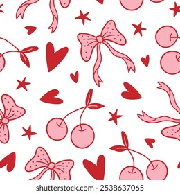 Bow Cherry Pattern Coquette Bows Background Pink Red