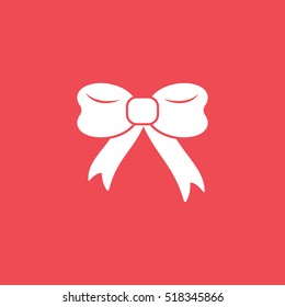 Bow Christmas New Year Flat Icon On Red Background