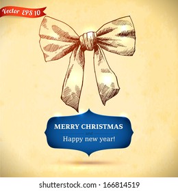 Bow. Christmas & New year holidays vector hand drawn illustration with xmas bow