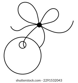 Bow with circle label tag for gift ribbon string vector silhouette icon. Black heart shape line art rope cord with knot and bow for sale present, birthday or holiday christmas package decoration.