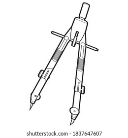ilustración vectorial de la línea de brújula de arco, aislado en fondo blanco para la educación, vista superior