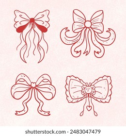 Bow coquette outline clipart, cute, y2k, coquette aesthetic, bows clipart, crafts Bows Coquette, pink ribbon, Pink Coquette Ribbon drawing Gift bow clipart Decoration valentine gift, cute bow line art