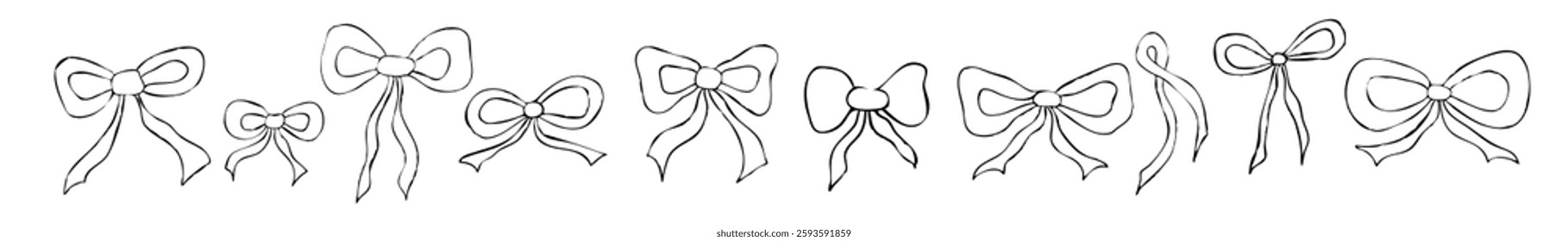Bow coquette set on hand drawn style. Bow for gift vintage. Coquette trendy design. Vector illustration