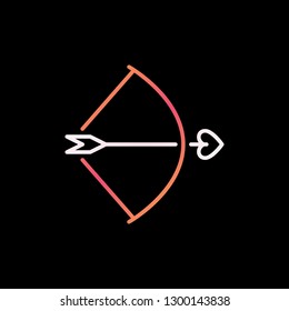 Bow and Cupid Arrow vector concept colorful outline icon. Valentine's Day linear sign on dark background