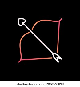 Bow and Cupid Arrow vector linear colorful icon. Valentine's day concept outline sign on dark background