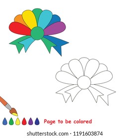 Bow decoration rainbow to be colored, the coloring book for preschool kids with easy educational gaming level.